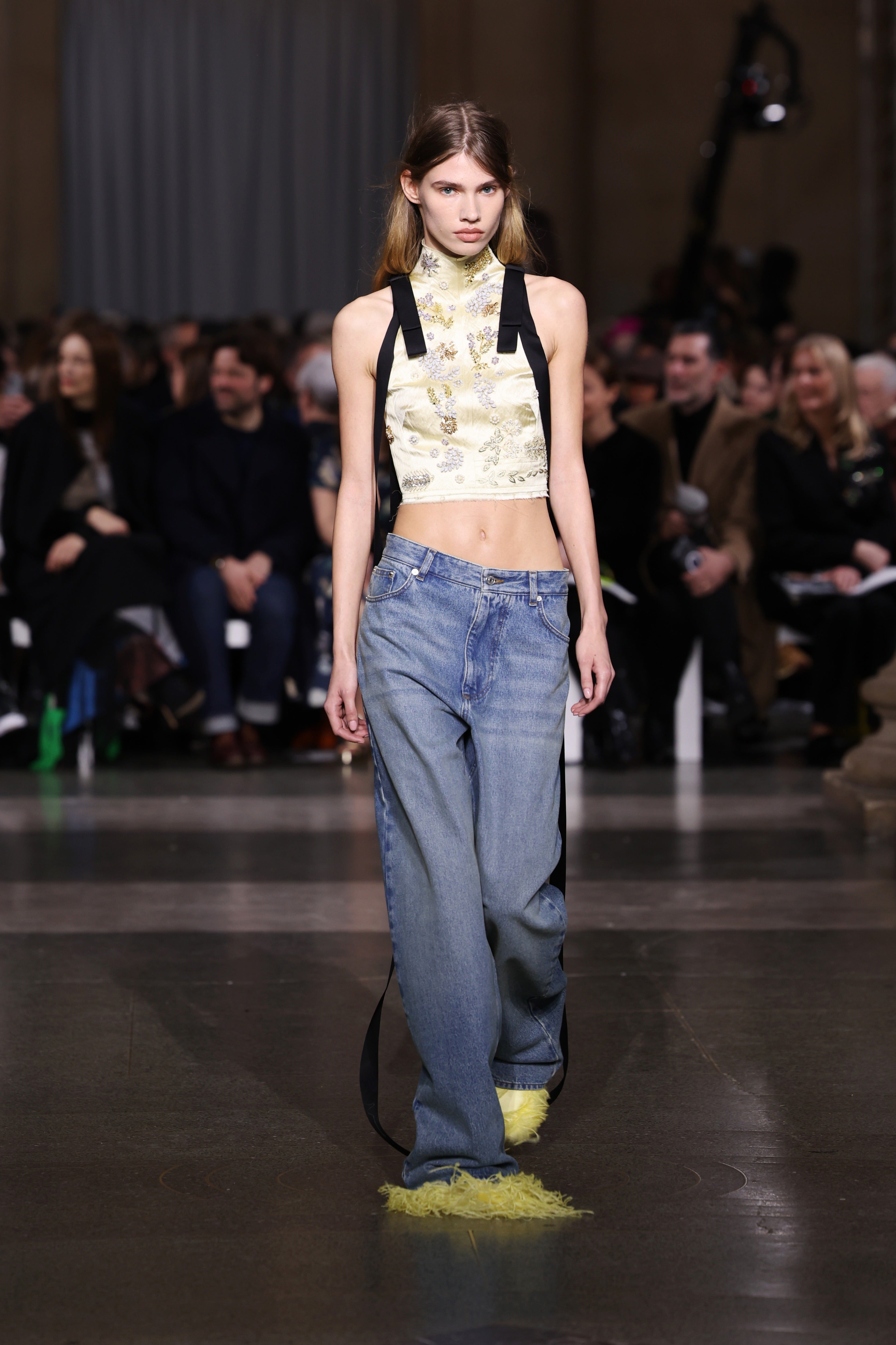 Low-rise baggy jeans are the most popular silhouette, as seen at Erdem for its AW26 collection