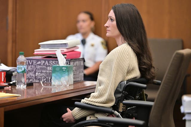 Clancy listens to testimony from a hospital chaplain during her murder trial, Aug. 20, 2026, in Plymouth