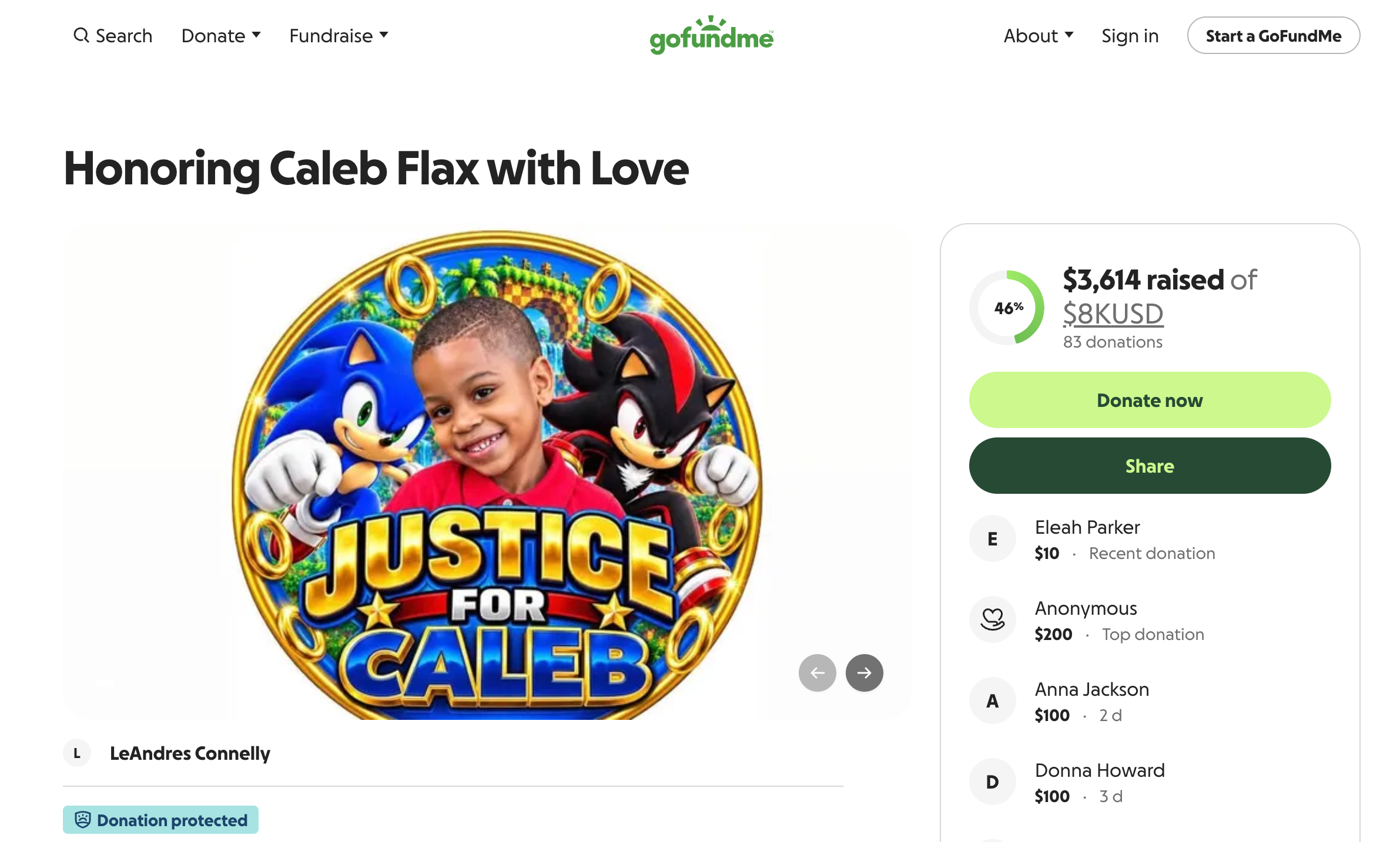 A GoFundMe page has been set up to support the boy's grieving mother Bryanna Flax