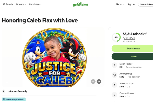 A GoFundMe page has been set up to support the boy's grieving mother Bryanna Flax