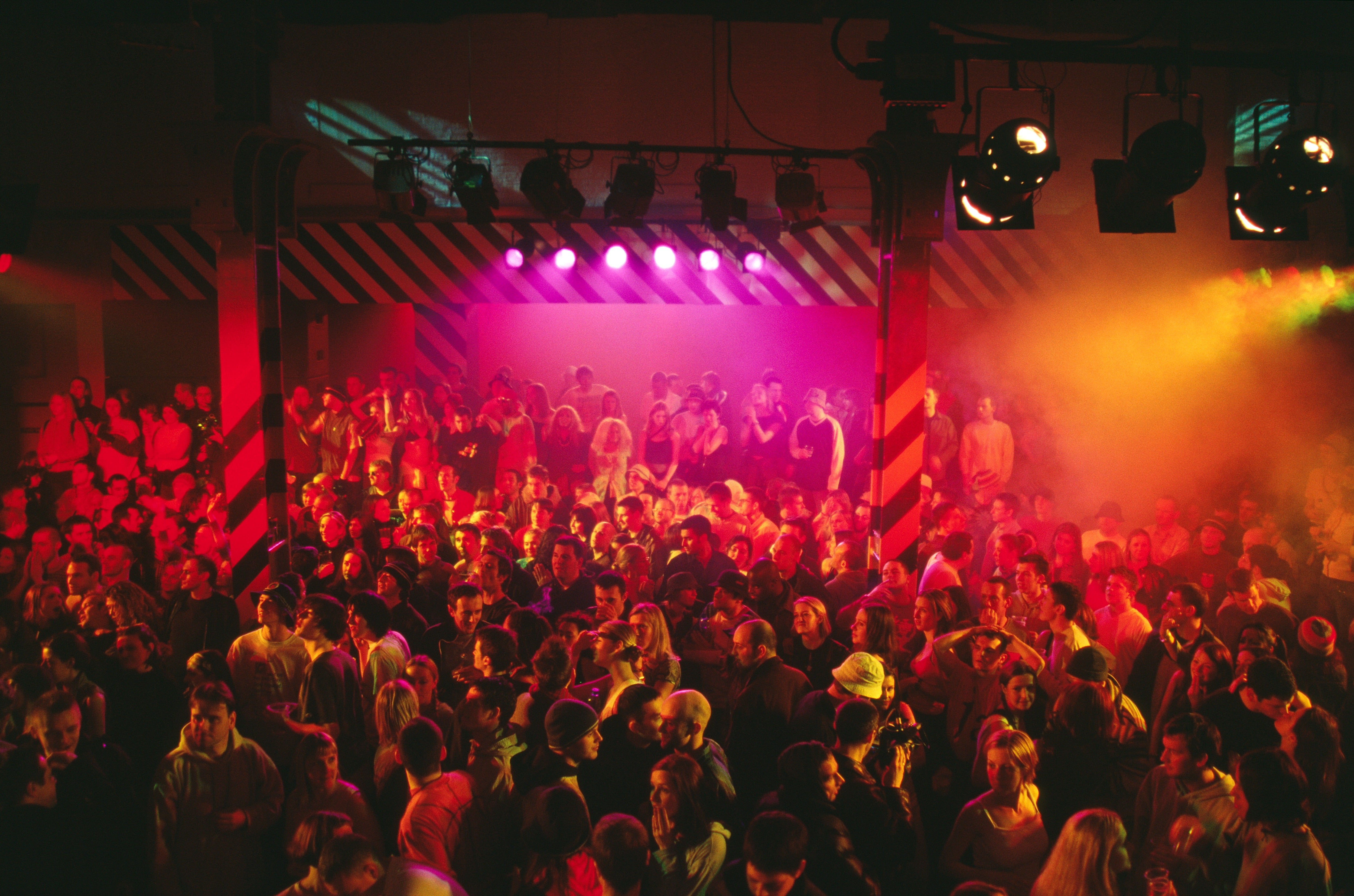 A recreation of the dancefloor at the Hacienda in a scene from '24 Hour Party People'