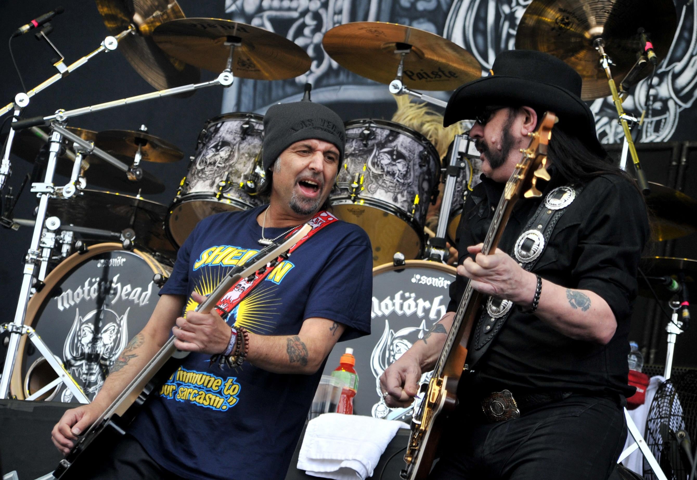 Phil Campbell, left, onstage with Lemmy as Motorhead perform during the Download Festival at Castle Donnington in 2013