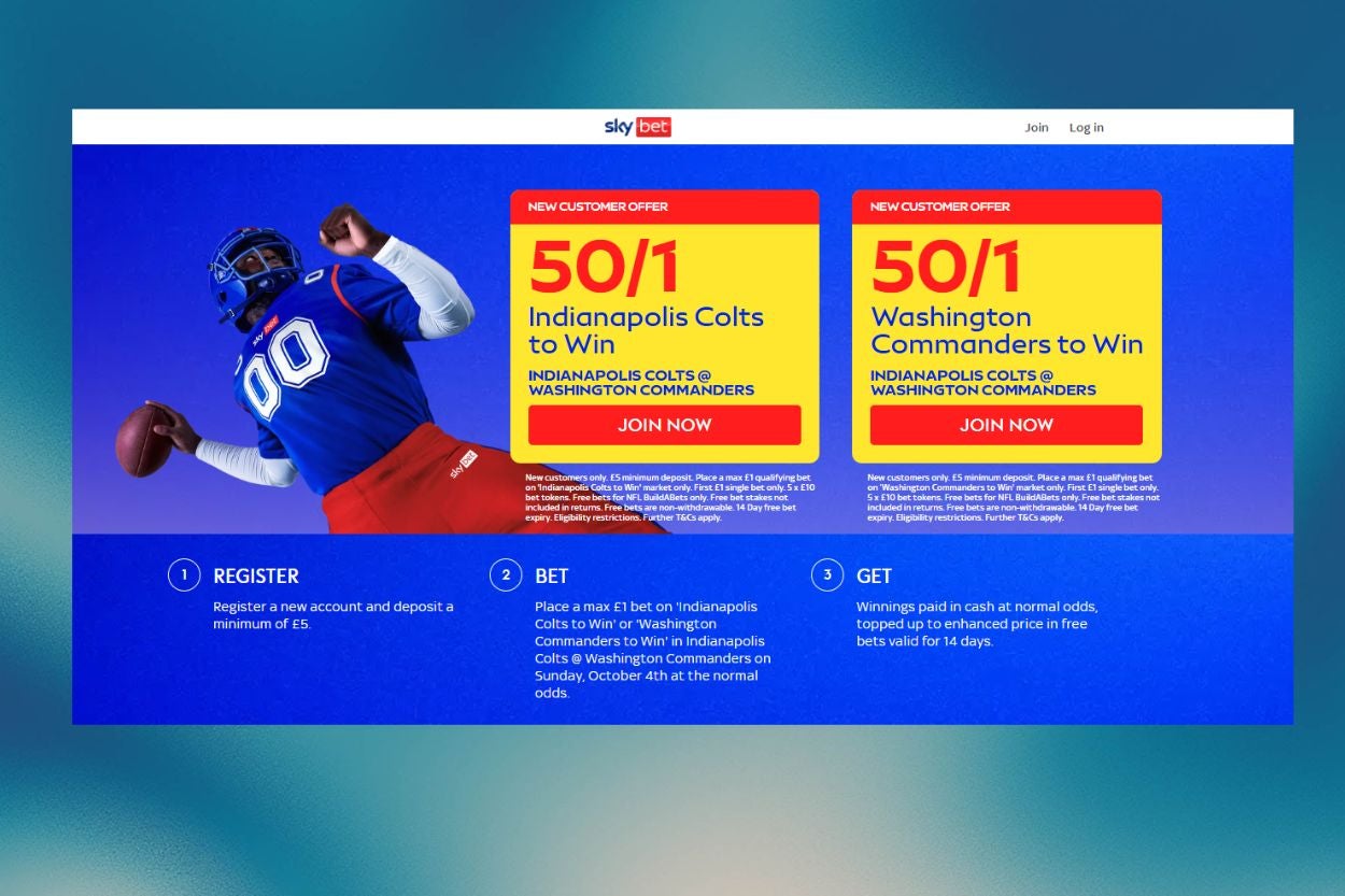 Sky Bet free bet offer: 50/1 for Indianapolis Colts or Washington Commanders to win in London