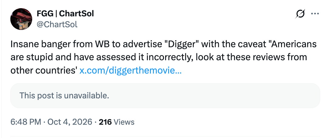 As of Monday, the 'Digger' ad comparing reviews from the US and abroad had been deleted