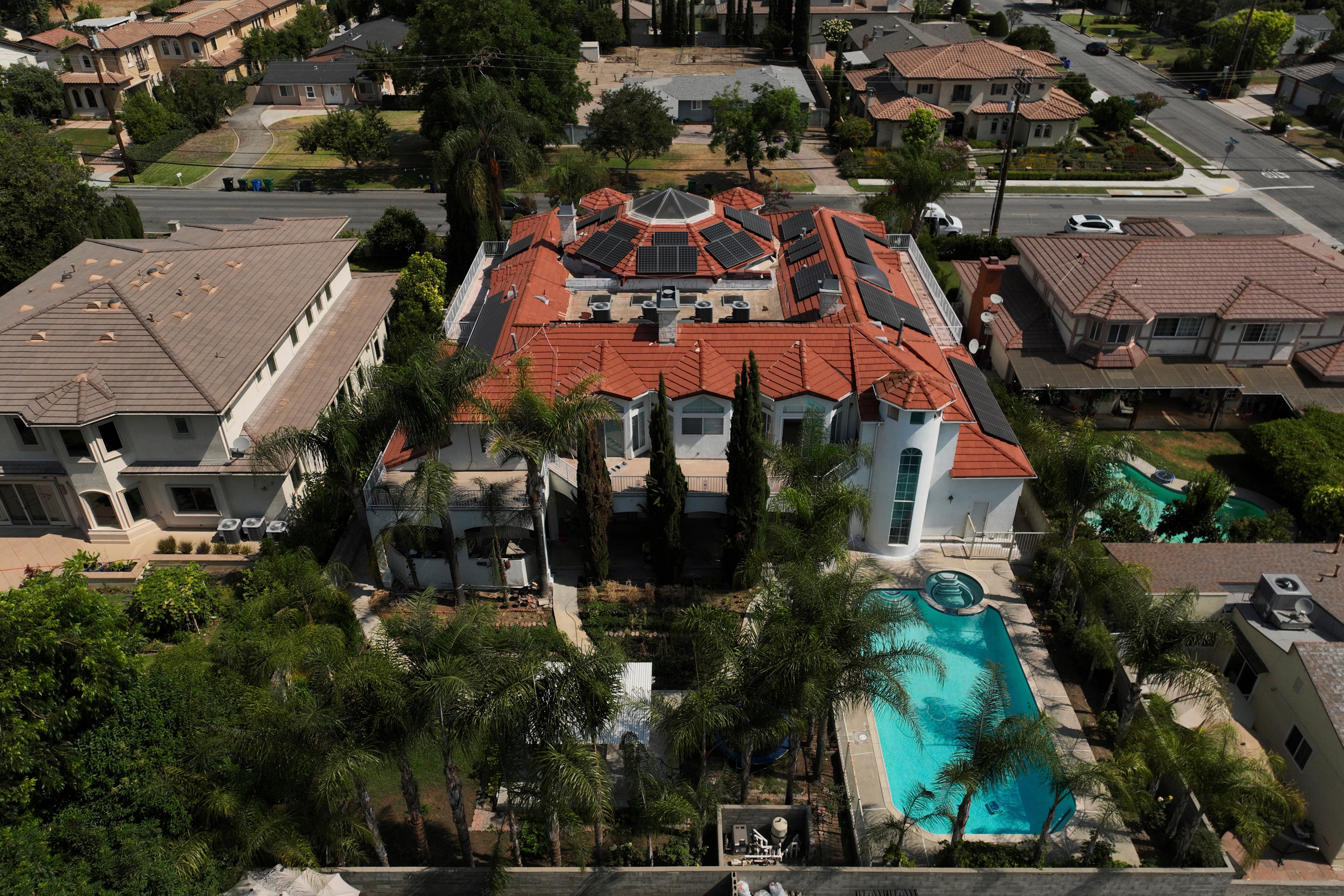 An aerial view shows the home of Silvia Zhang and Guojun Xuan
