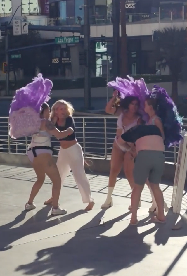 Two of the three women dressed as Vegas showgirls were arrested last week after allegedly attacking tourists who tipped them just $20 for a photo