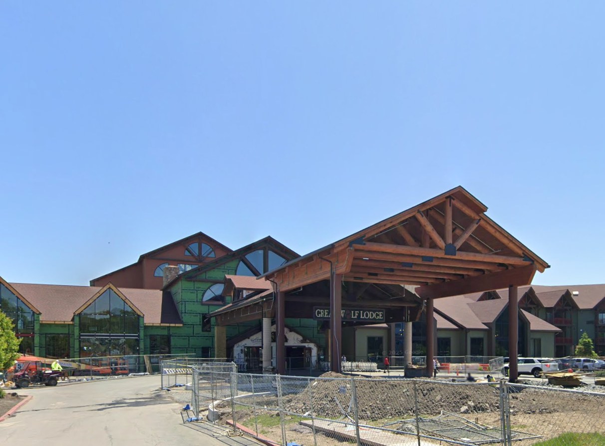 A spokesperson for Great Wolf Lodge (whose location in the Poconos Mountains is pictured here) described the stabbings as an 'isolated family incident'