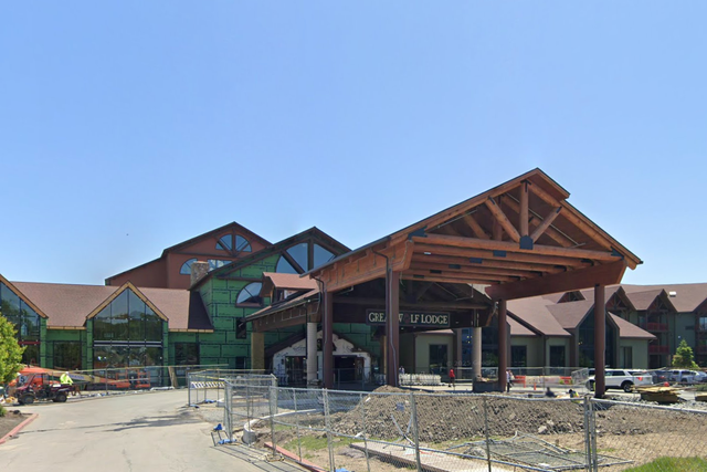 A spokesperson for Great Wolf Lodge (whose location in the Poconos Mountains is pictured here) described the stabbings as an 'isolated family incident'