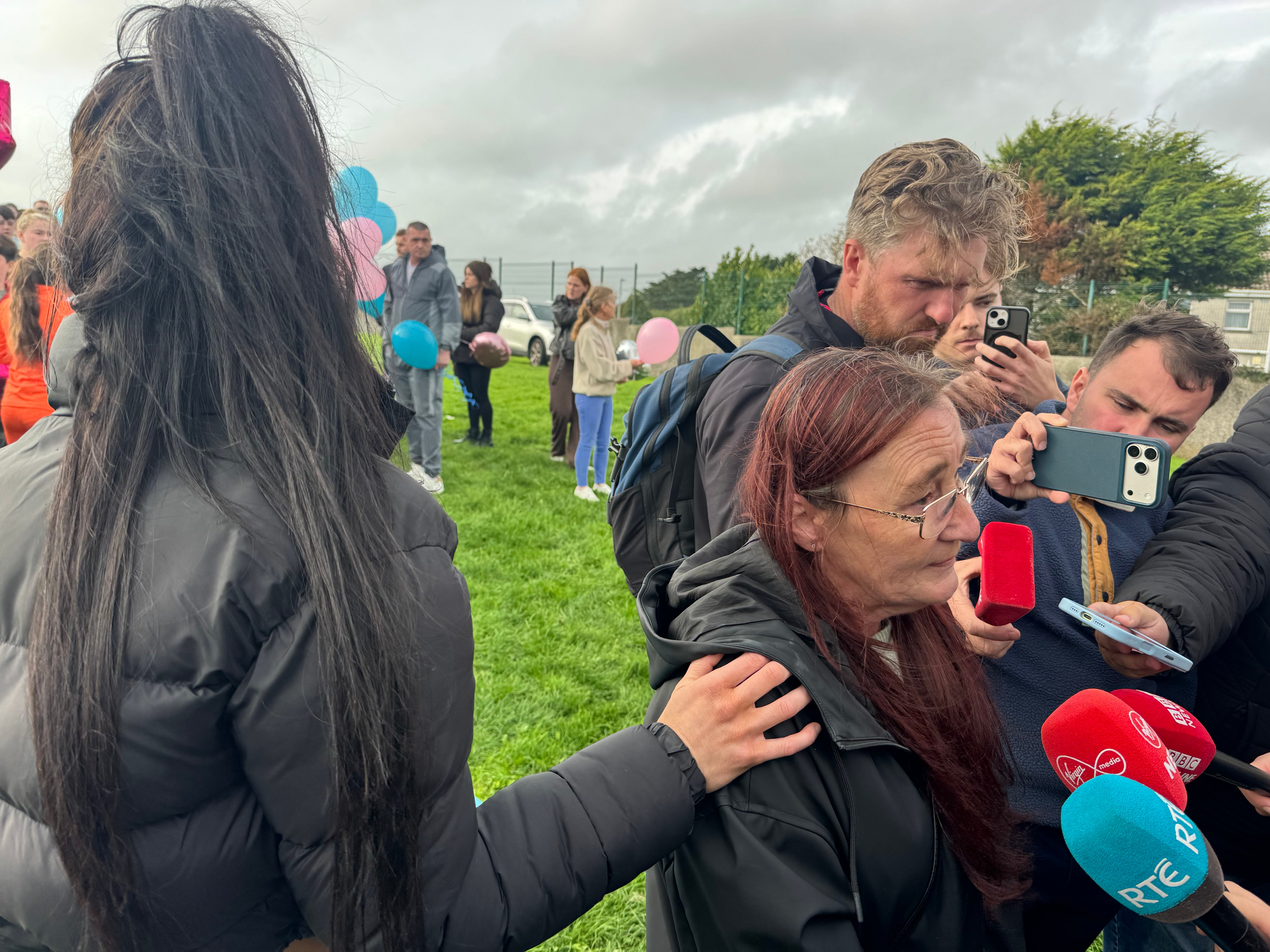 Philip English's ex wife speaks ahead of a balloon release ceremony, to commemorate the lives lost in a house fire in Birchwood, Waterford.