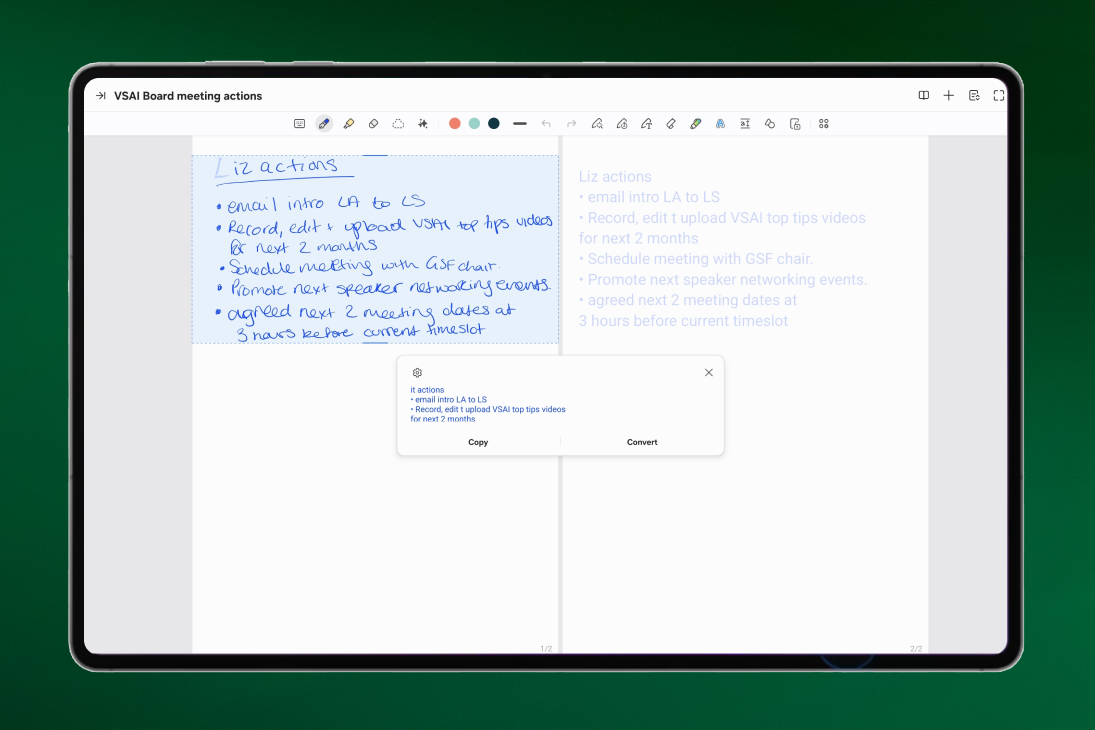Using the included S Pen and Samsung Notes Liz could create an immediate action list