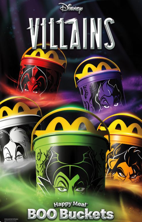 For the 40th year of the Halloween-themed Boo Buckets, McDonald’s is collaborating with Disney to feature a set of infamous villains on the packaging