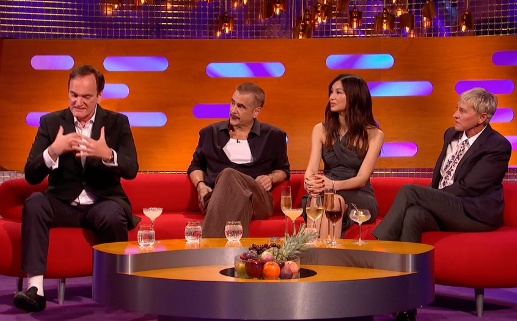 The couple were joined on the sofa by actors Colin Farrell and Gemma Chan.
