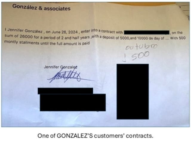 A photo of a contract between Gonzalez and a customer, according to the DOJ