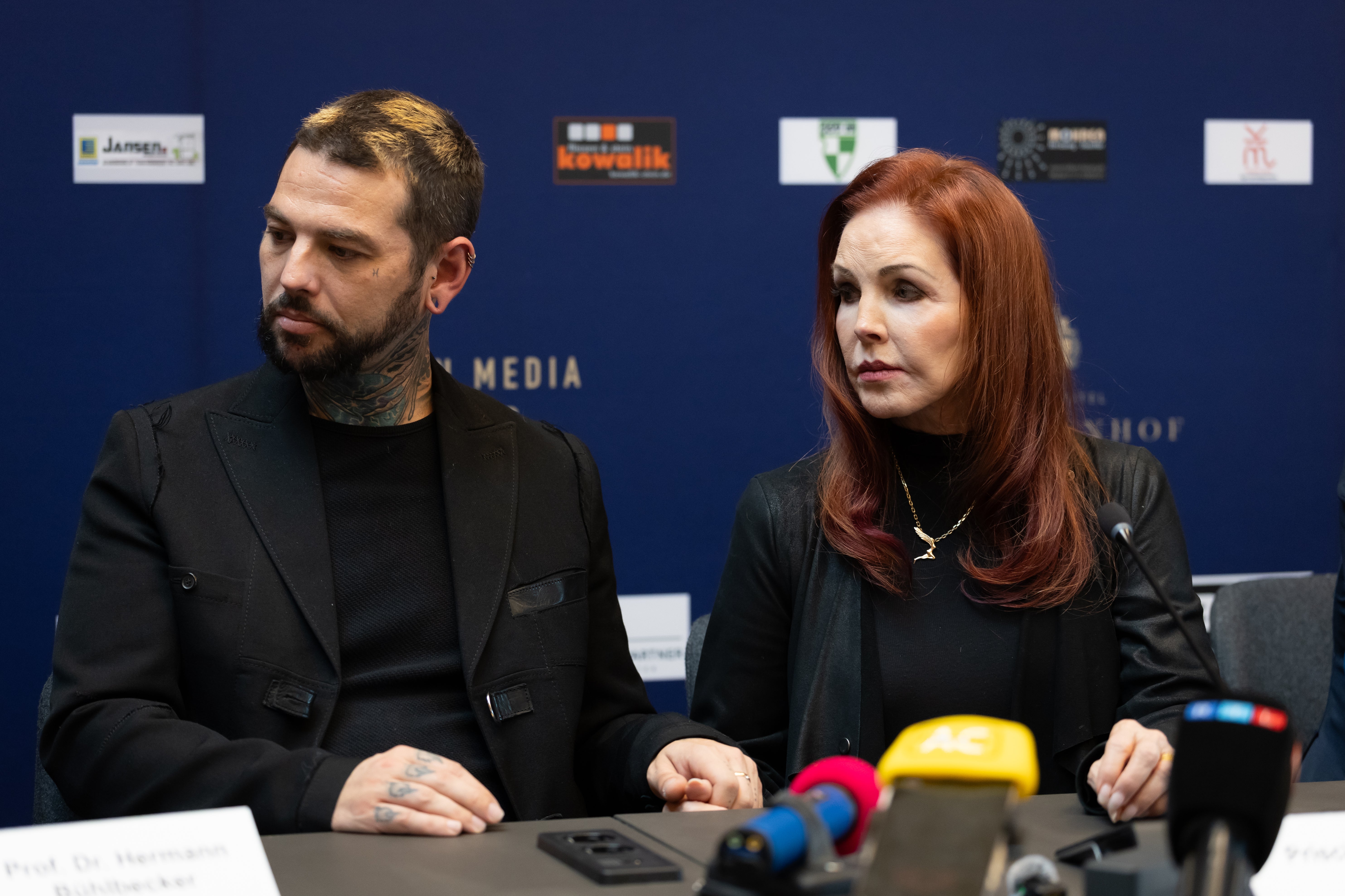 The mother-son duo were seen holding hands during a Q&A about her life with ex-husband Elvis Presley