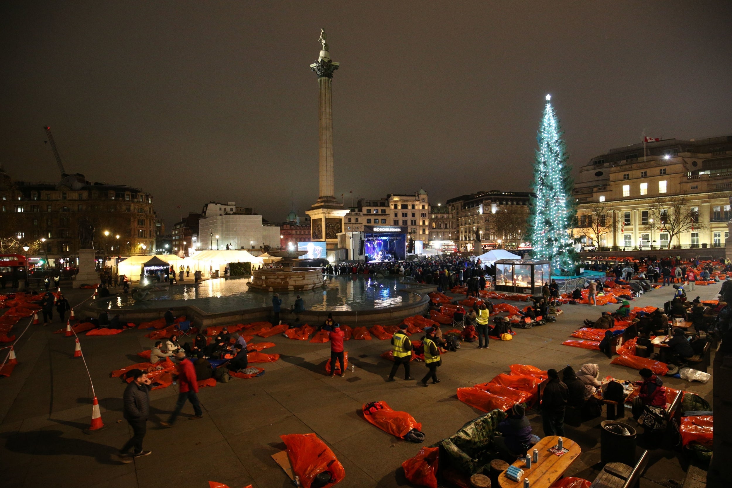 PA: London participants settling in for the World's Big Sleep Out at Trafalgar Square