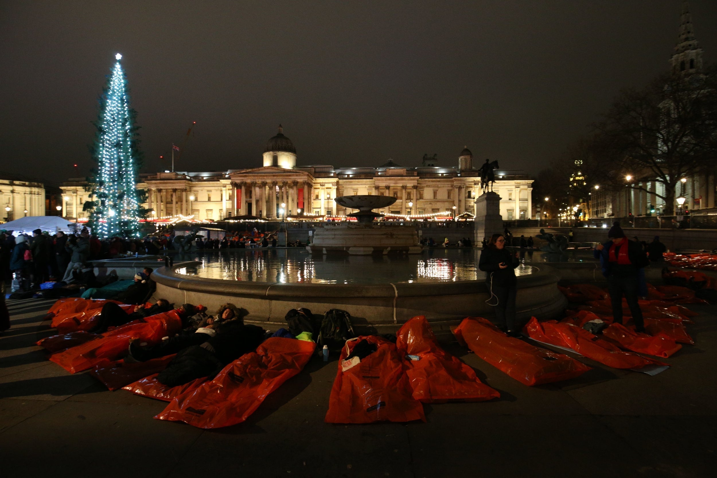 PA: London participants settling in for the World's Big Sleep Out at Trafalgar Square