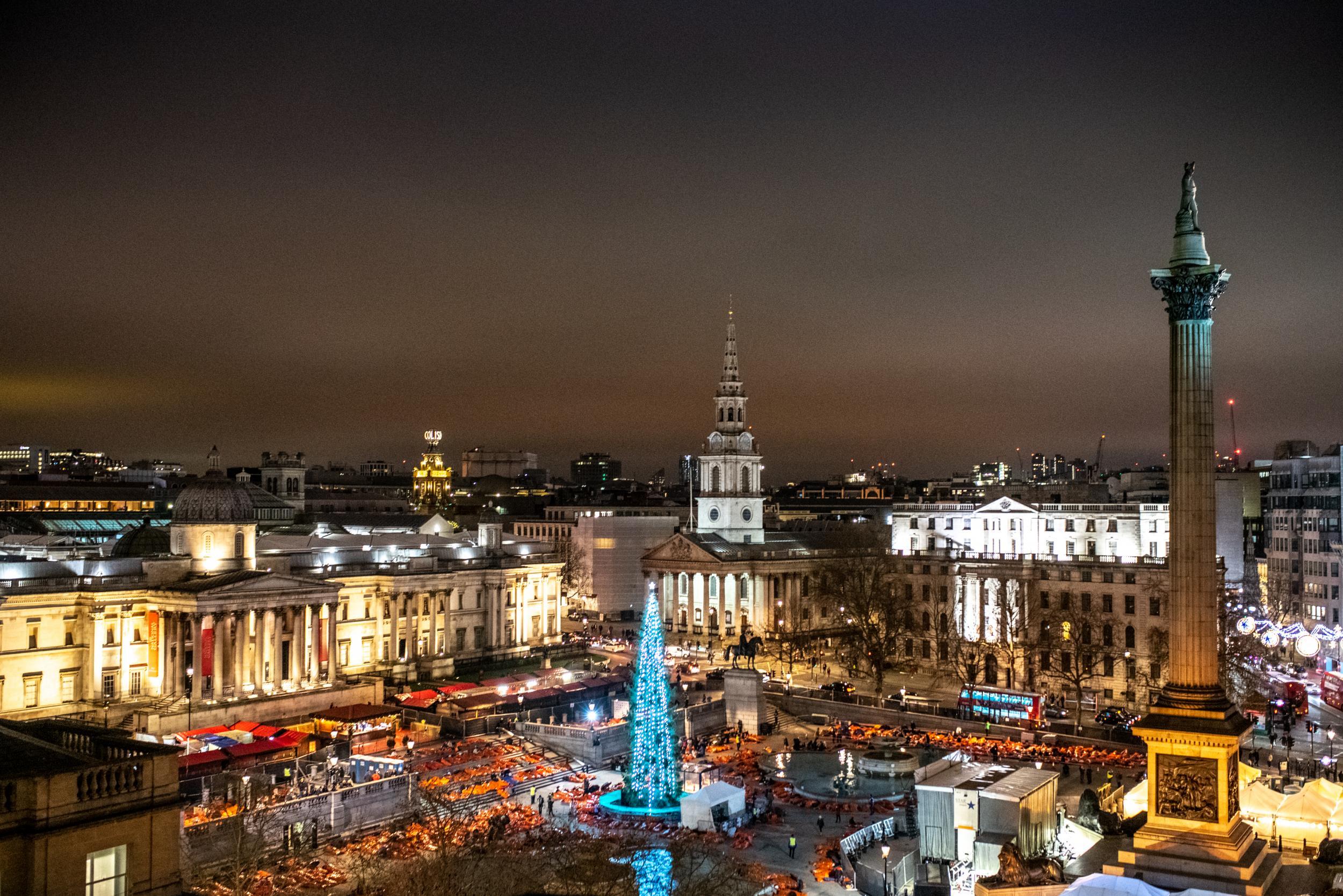 World's Big Sleep Out: London participants settling in for the World's Big Sleep Out at Trafalgar Square