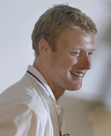 Flintoff faces the media at the Oval yesterday