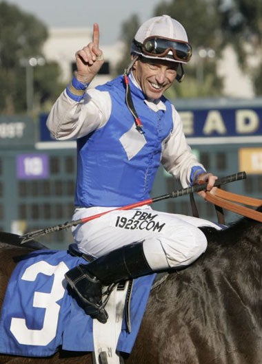 Baze celebrates the 9,531st winner of his career in California