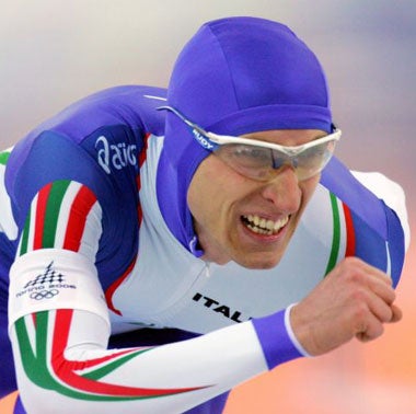 Italy's Enrico Fabris on his way to a speedskating gold medal