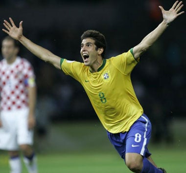 Kaka celebrates his spectacular winner