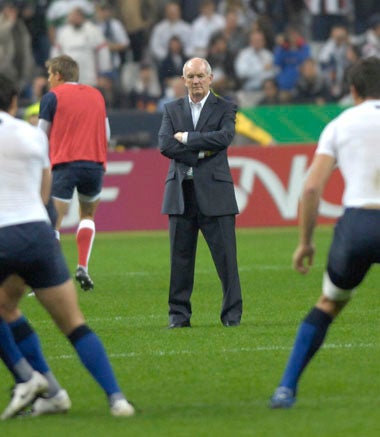 Ashton watches his players warm up before the semi-final victory over hosts France