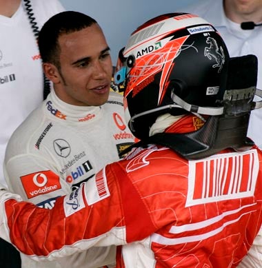 Hamilton congratulates title winner Kimi Raikkonen after their showdown in Brazil