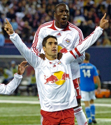 Angel celebrates scoring for his club New York Red Bulls