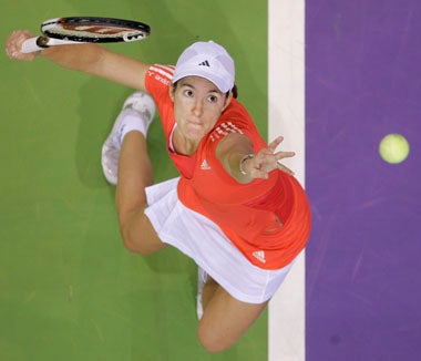 Henin during her semi-final in Madrid yesterday