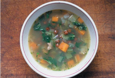 Mutton and maple pea broth