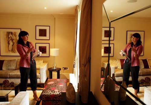 Fiona checks out the living room