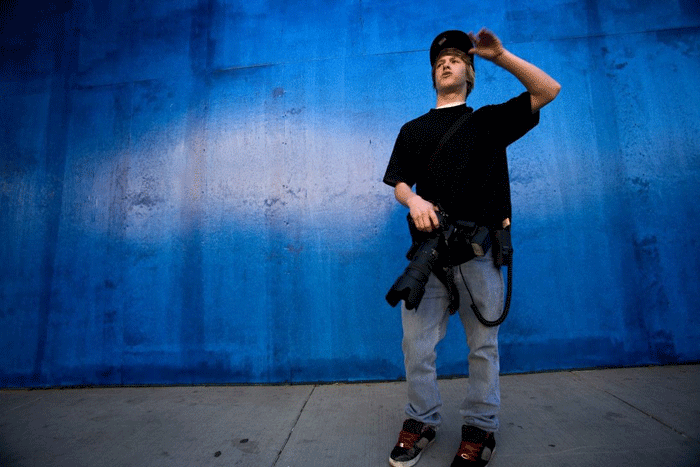 Whippersnapper: Blaine Hewison-Jones waits for stars outside a restaurant © Nadav Neuhaus