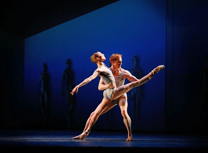 Sarah Lamb and Edward Watson in Christopher Wheeldon's new ballet, Electric Counterpoint © Peter MacDiarmid/Getty Images