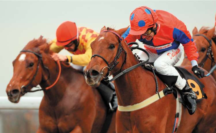 Paul Eddery and Lieutenant Pigeon (right) beat the eventual third Asian Power (Oscar Urbina) in the Panoramic Restaurant Handicap at Kempton yesterday