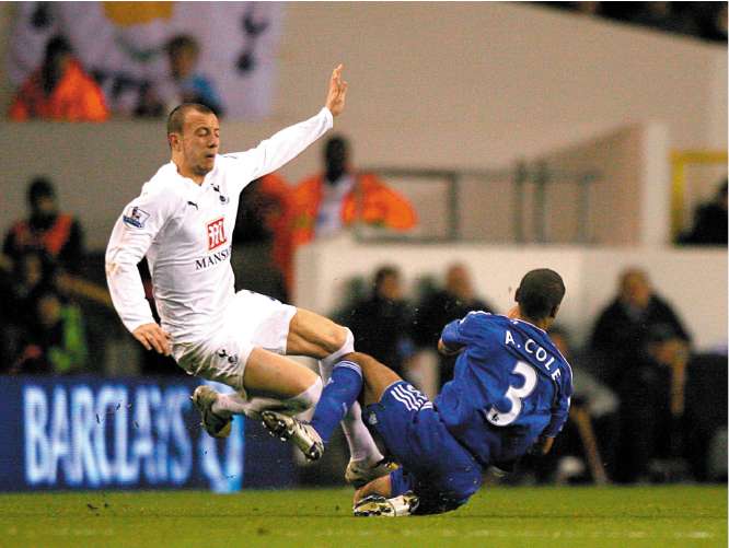 Cole makes the tackle on Alan Hutton for which he subsequently apologised