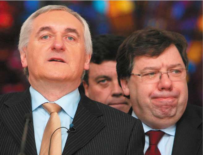 Bertie Ahern (left) and Brian Cowen, as Ahern announced his resignation as Taoiseach last Wednesday