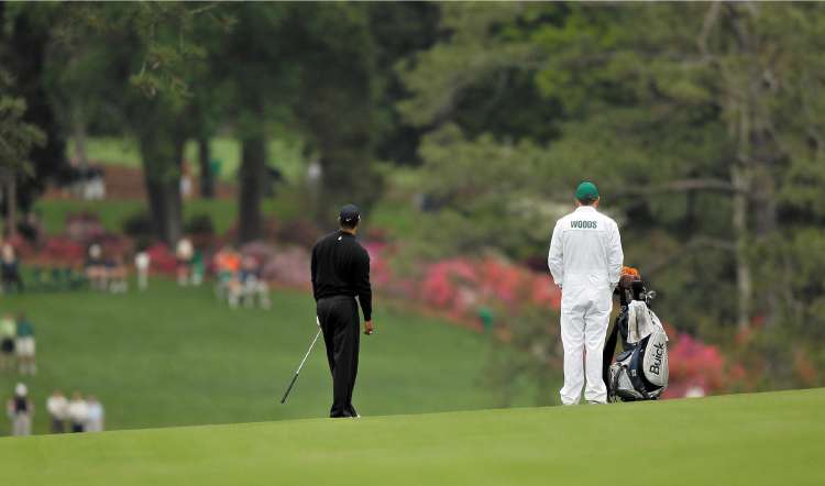 Woods during practice at Augusta yesterday