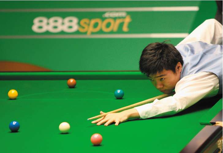 Ding Junhui in action during his match against Marco Fu at the Crucible