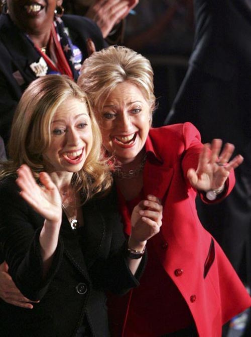 March: Hillary and Chelsea Clinton celebrate as a win in Ohio put the wind in the campaign's sails. Chelsea had become a regular fixture during her mother's effortsto win the candidacy, focusing on capturing the younger vote © AP