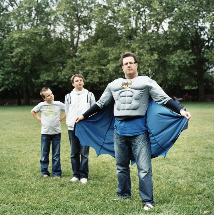 Caped crusader: O'Connor with sons Alex (far left) and Daniel © Annie Collinge