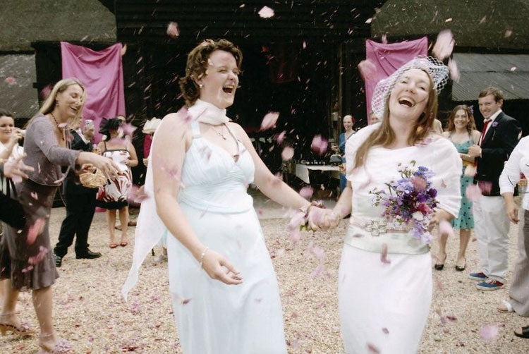 Beverley and Sarah Simonds got married on an organic farm in Berkshire