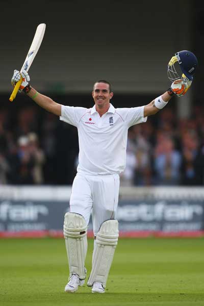 Pietersen celebrates his century on the first day of the first Test against South Africa at Lord's yesterday