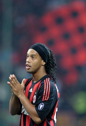 One problem that Milan face is that Kaka and fellow Brazilian Ronaldinho (above) have not gelled as twin three-quarter players behind the striker in coach Carlo Ancelotti's favoured 4-3-2-1 formation