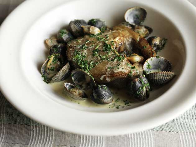 Serve the cod in soup bowls with the cockles scattered around