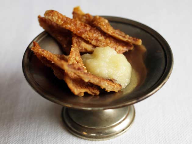 Serve the crackling with the apple sauce as a dip on the side