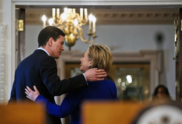 Hillary Clinton 'crossed fingers' in the hope of David Miliband winning the Labour leadership race in 2010 (Getty)