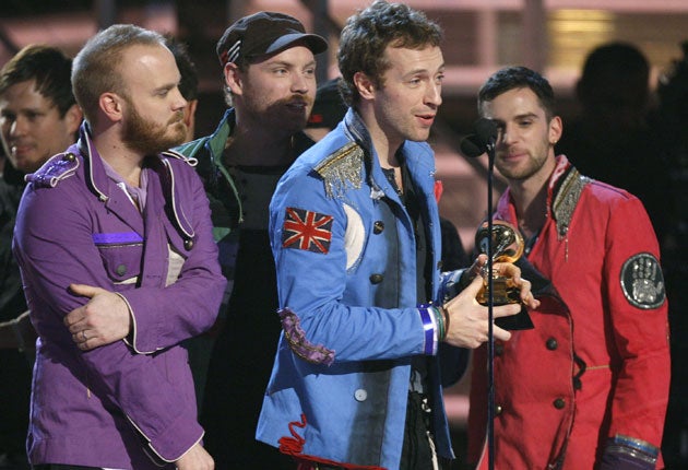 Coldplay accepting their Grammy for Best Rock Album at the 2009 Grammys