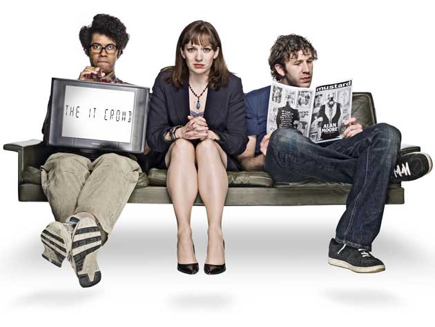 From left: Richard Ayoade, Katherine Parkinson and ChrisO'Dowd in The IT Crowd