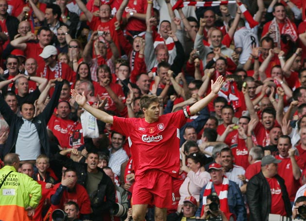 Gerrard celebrates his brilliant goal in the 2006 FA Cup final