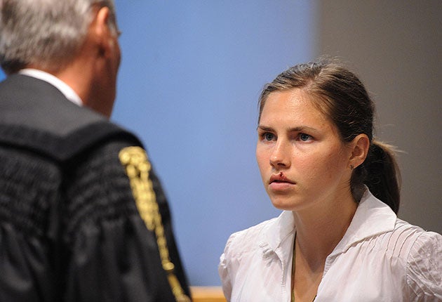 Amanda Knox in court in Perugia; a verdict is expected at the end of this week